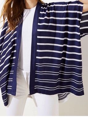 Loft Navy and White Striped Open Cardigan